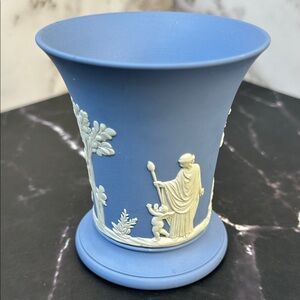 Wedgwood Blue Jasperware Trumpet Vase – Made in England – Classical Relief